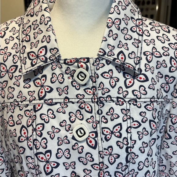 Red & navy blue 🦋 BUTTERFLY jacket! Has flutter cuffs & waist. Small/Med NWOT - Picture 6 of 11